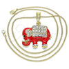 Collares con Dije 04.380.0026.2.20 Oro Laminado, Diseño de Elefante, con Blanca and Negro Cristal, Esmaltado Rojo, Tono Dorado (02 MM Thickness, 20 Inches Length)