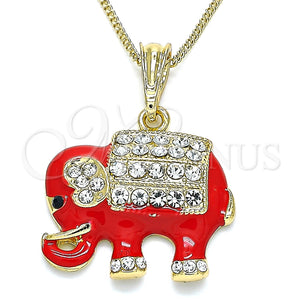 Collares con Dije 04.380.0026.2.20 Oro Laminado, Diseño de Elefante, con Blanca and Negro Cristal, Esmaltado Rojo, Tono Dorado (02 MM Thickness, 20 Inches Length)