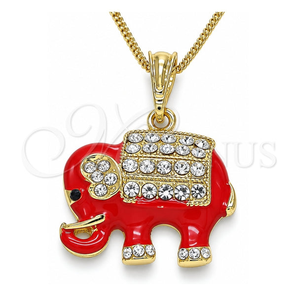 Collares con Dije 04.380.0026.2.20 Oro Laminado, Diseño de Elefante, con Blanca and Negro Cristal, Esmaltado Rojo, Tono Dorado (02 MM Thickness, 20 Inches Length)