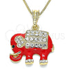 Collares con Dije 04.380.0026.2.20 Oro Laminado, Diseño de Elefante, con Blanca and Negro Cristal, Esmaltado Rojo, Tono Dorado (02 MM Thickness, 20 Inches Length)