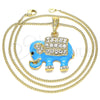 Collares con Dije 04.380.0026.3.20 Oro Laminado, Diseño de Elefante, con Blanca and Negro Cristal, Esmaltado Azul, Tono Dorado (02 MM Thickness, 20 Inches Length)