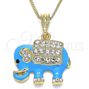 Collares con Dije 04.380.0026.3.20 Oro Laminado, Diseño de Elefante, con Blanca and Negro Cristal, Esmaltado Azul, Tono Dorado (02 MM Thickness, 20 Inches Length)
