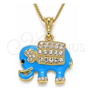 Collares con Dije 04.380.0026.3.20 Oro Laminado, Diseño de Elefante, con Blanca and Negro Cristal, Esmaltado Azul, Tono Dorado (02 MM Thickness, 20 Inches Length)