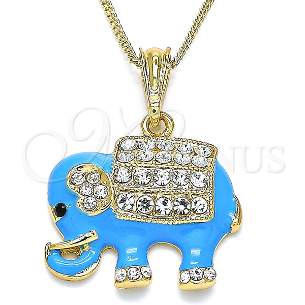Collares con Dije 04.380.0026.3.20 Oro Laminado, Diseño de Elefante, con Blanca and Negro Cristal, Esmaltado Azul, Tono Dorado (02 MM Thickness, 20 Inches Length)