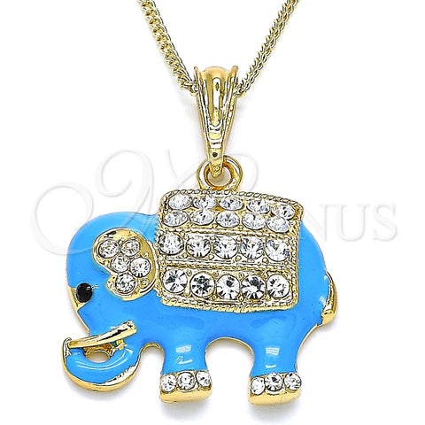 Collares con Dije 04.380.0026.3.20 Oro Laminado, Diseño de Elefante, con Blanca and Negro Cristal, Esmaltado Azul, Tono Dorado (02 MM Thickness, 20 Inches Length)