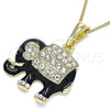 Collares con Dije 04.380.0026.4.20 Oro Laminado, Diseño de Elefante, con Blanca and Negro Cristal, Esmaltado Negro, Tono Dorado (02 MM Thickness, 20 Inches Length)