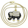 Collares con Dije 04.380.0026.4.20 Oro Laminado, Diseño de Elefante, con Blanca and Negro Cristal, Esmaltado Negro, Tono Dorado (02 MM Thickness, 20 Inches Length)