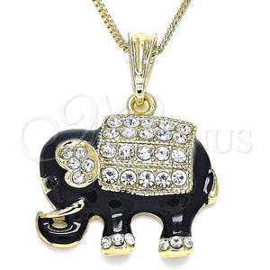 Collares con Dije 04.380.0026.4.20 Oro Laminado, Diseño de Elefante, con Blanca and Negro Cristal, Esmaltado Negro, Tono Dorado (02 MM Thickness, 20 Inches Length)