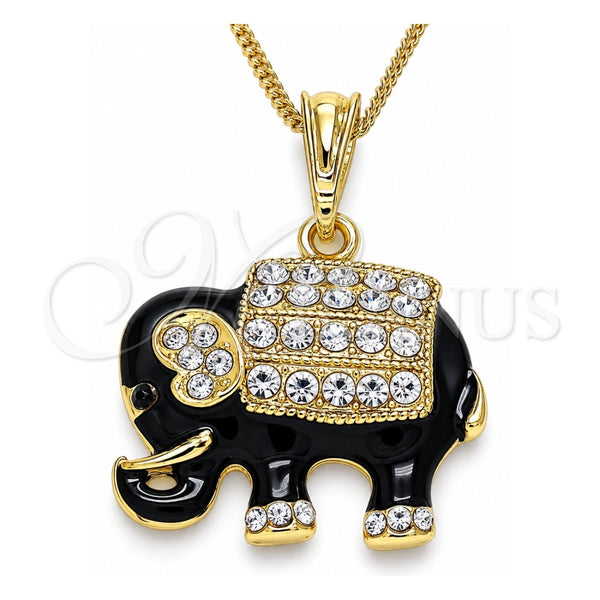 Collares con Dije 04.380.0026.4.20 Oro Laminado, Diseño de Elefante, con Blanca and Negro Cristal, Esmaltado Negro, Tono Dorado (02 MM Thickness, 20 Inches Length)
