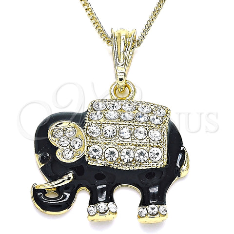 Collares con Dije 04.380.0026.4.20 Oro Laminado, Diseño de Elefante, con Blanca and Negro Cristal, Esmaltado Negro, Tono Dorado (02 MM Thickness, 20 Inches Length)