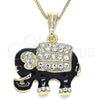 Collares con Dije 04.380.0026.4.20 Oro Laminado, Diseño de Elefante, con Blanca and Negro Cristal, Esmaltado Negro, Tono Dorado (02 MM Thickness, 20 Inches Length)