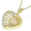 Collares con Dije 04.380.0027.20 Oro Laminado, Diseño de Corazón, con Blanca Cristal, Pulido, Tres Tonos (02 MM Thickness, 20 Inches Length)