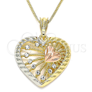 Collares con Dije 04.380.0027.20 Oro Laminado, Diseño de Corazón, con Blanca Cristal, Pulido, Tres Tonos (02 MM Thickness, 20 Inches Length)