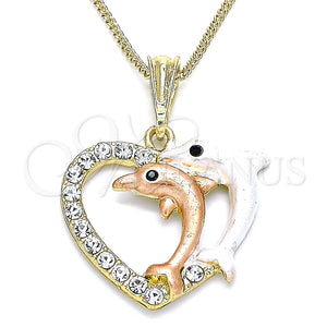 Collares con Dije 04.380.0029.20 Oro Laminado, Diseño de Corazón y Delfín, con Blanca and Negro Cristal, Pulido, Tres Tonos (02 MM Thickness, 20 Inches Length)