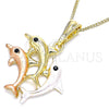 Collares con Dije 04.380.0031.20 Oro Laminado, Diseño de Delfín, con Negro Cristal, Pulido, Tres Tonos (02 MM Thickness, 20 Inches Length)
