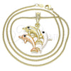 Collares con Dije 04.380.0031.20 Oro Laminado, Diseño de Delfín, con Negro Cristal, Pulido, Tres Tonos (02 MM Thickness, 20 Inches Length)