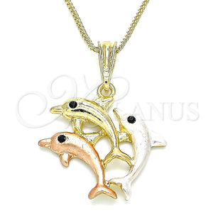Collares con Dije 04.380.0031.20 Oro Laminado, Diseño de Delfín, con Negro Cristal, Pulido, Tres Tonos (02 MM Thickness, 20 Inches Length)