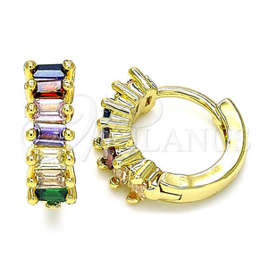 Argolla Huggie 02.381.0011.1.12 Oro Laminado, Diseño de Baguette, con Multicolor Zirconia Cubica, Pulido, Tono Dorado