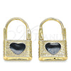 Argolla Huggie 02.213.0210.10 Oro Laminado, Diseño de Candado y Corazón, con Blanca Micro Pave, Esmaltado Negro, Tono Dorado