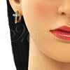 Argolla Huggie 02.210.0450.1.15 Oro Laminado, Diseño de Cruz, con Multicolor Zirconia Cubica, Pulido, Tono Dorado