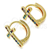 Argolla Huggie 02.210.0450.1.15 Oro Laminado, Diseño de Cruz, con Multicolor Zirconia Cubica, Pulido, Tono Dorado