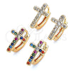 Argolla Huggie 02.210.0450.1.15 Oro Laminado, Diseño de Cruz, con Multicolor Zirconia Cubica, Pulido, Tono Dorado