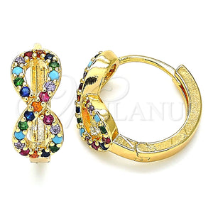 Argolla Huggie 02.210.0451.1.15 Oro Laminado, Diseño de Infinito, con Multicolor Micro Pave, Pulido, Tono Dorado