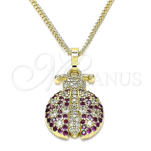 Collares con Dije 04.210.0053.20 Oro Laminado, Diseño de Mariquita, con Blanca and Rubi Micro Pave, Pulido, Tono Dorado (02 MM Thickness, 20 Inches Length)