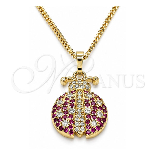 Collares con Dije 04.210.0053.20 Oro Laminado, Diseño de Mariquita, con Micro Pave Blanca y Rubi, Pulido, Tono Dorado (Grosor 02 MM, 20 Pulgadas de Largo)