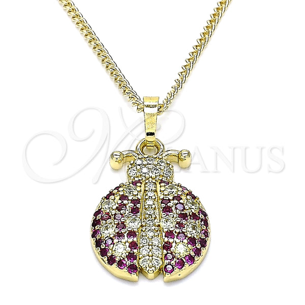 Collares con Dije 04.210.0053.20 Oro Laminado, Diseño de Mariquita, con Blanca and Rubi Micro Pave, Pulido, Tono Dorado (02 MM Thickness, 20 Inches Length)