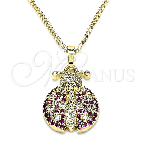 Collares con Dije 04.210.0053.20 Oro Laminado, Diseño de Mariquita, con Blanca and Rubi Micro Pave, Pulido, Tono Dorado (02 MM Thickness, 20 Inches Length)