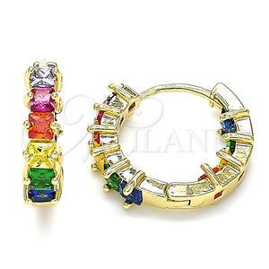 Argolla Huggie 02.210.0457.15 Oro Laminado, Diseño de Baguette, con Multicolor Zirconia Cubica, Pulido, Tono Dorado