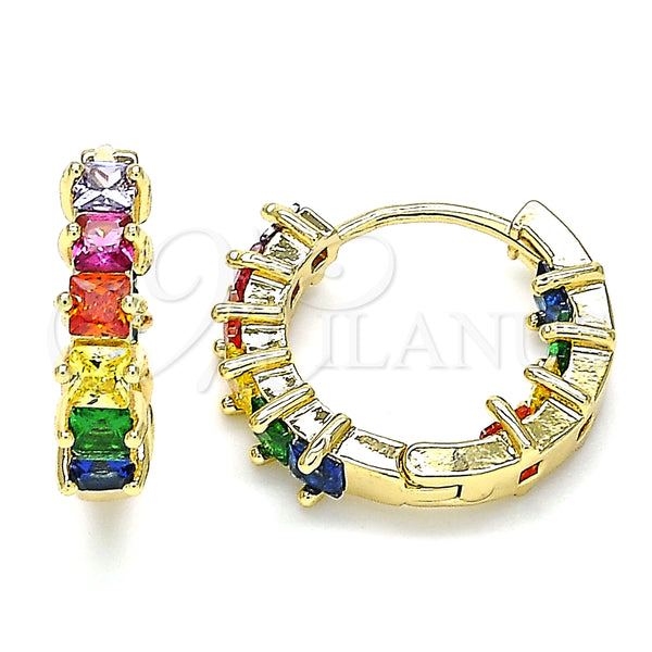 Argolla Huggie 02.210.0457.15 Oro Laminado, Diseño de Baguette, con Multicolor Zirconia Cubica, Pulido, Tono Dorado