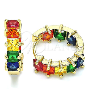 Argolla Huggie 02.210.0458.15 Oro Laminado, Diseño de Baguette, con Multicolor Zirconia Cubica, Pulido, Tono Dorado