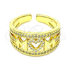 Anillo Multi Piedra 01.341.0009 Oro Laminado, Diseño de Mama y Corazón, con Blanca Micro Pave, Pulido, Tono Dorado (One size fits all)