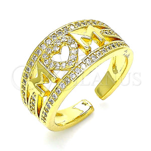 Anillo Multi Piedra 01.341.0009 Oro Laminado, Diseño de Mama y Corazón, con Blanca Micro Pave, Pulido, Tono Dorado (One size fits all)