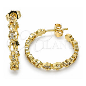 Arete Dormilona 02.341.0061 Oro Laminado, Diseño de Judaica y Mano de Dios, con Micro Pave Blanca, Pulido, Tono Dorado