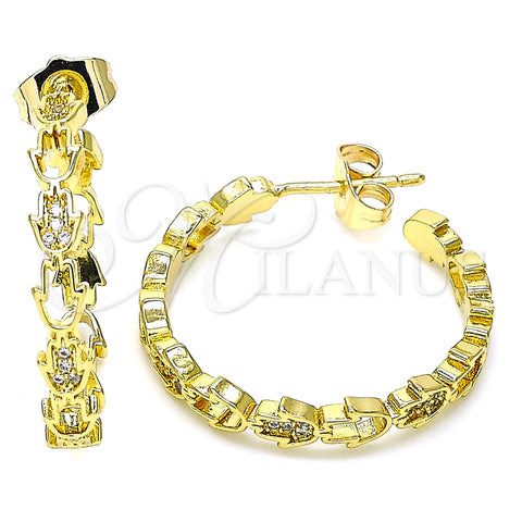Arete Dormilona 02.341.0061 Oro Laminado, Diseño de Mano de Dios, con Blanca Micro Pave, Pulido, Tono Dorado