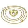 Collares con Dije 04.341.0080.20 Oro Laminado, Diseño de Corazón y Mano de Dios, con Blanca Micro Pave, Pulido, Tono Dorado (02 MM Thickness, 20 Inches Length)