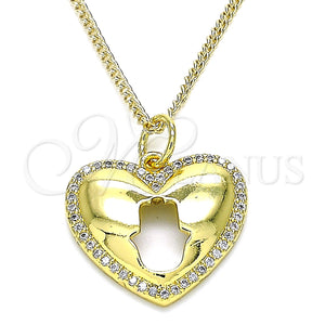 Collares con Dije 04.341.0080.20 Oro Laminado, Diseño de Corazón y Mano de Dios, con Blanca Micro Pave, Pulido, Tono Dorado (02 MM Thickness, 20 Inches Length)