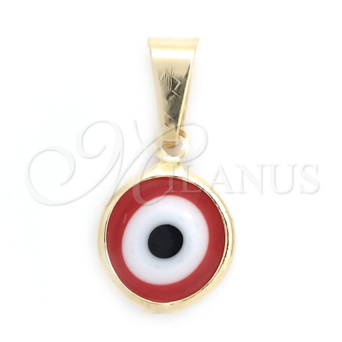 Dije Elegante 05.32.0077.3 Oro Laminado, Diseño de Ojo Griego, Esmaltado Rojo, Tono Dorado