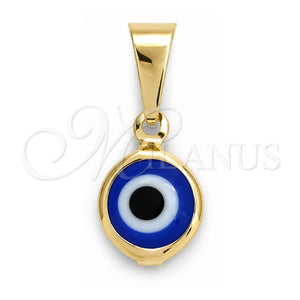 Dije Elegante 05.32.0079.2 Oro Laminado, Diseño de Ojo Griego, Esmaltado Azul, Tono Dorado