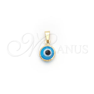 Dije Elegante 05.32.0079.3 Oro Laminado, Diseño de Ojo Griego, Esmaltado Turquesa, Tono Dorado