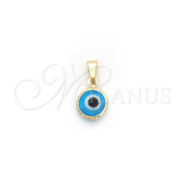 Dije Elegante 05.32.0079.3 Oro Laminado, Diseño de Ojo Griego, Esmaltado Turquesa, Tono Dorado