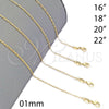 Gargantilla Basica 04.32.0022.18 Oro Laminado, Diseño de Paperclip, Pulido, Tono Dorado (0.50 Gauge, 01 MM Thickness, 18 Inches Length)