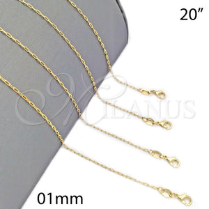 Gargantilla Basica 04.32.0022.20 Oro Laminado, Diseño de Paperclip, Pulido, Tono Dorado (0.50 Gauge, 01 MM Thickness, 20 Inches Length)