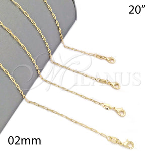Gargantilla Basica 04.32.0023.20 Oro Laminado, Diseño de Paperclip, Pulido, Tono Dorado (0.60 Gauge, 02 MM Thickness, 20 Inches Length)