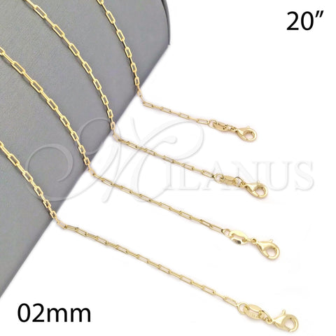 Gargantilla Basica 04.32.0023.20 Oro Laminado, Diseño de Paperclip, Pulido, Tono Dorado (0.60 Gauge, 02 MM Thickness, 20 Inches Length)