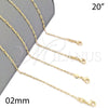Gargantilla Basica 04.32.0023.20 Oro Laminado, Diseño de Paperclip, Pulido, Tono Dorado (0.60 Gauge, 02 MM Thickness, 20 Inches Length)