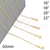 Gargantilla Basica 04.32.0023.20 Oro Laminado, Diseño de Paperclip, Pulido, Tono Dorado (0.60 Gauge, 02 MM Thickness, 20 Inches Length)